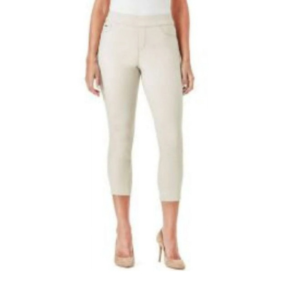 Nine West Heidi Pull-On Crop Pants 6 Beige Stretch Trousers Sand